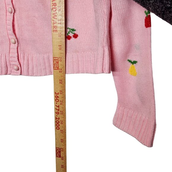 Vintage Pink Fruit Hand Loomed Cardigan Sweater By Rosanna Size M 70s Whimsical - Picture 7 of 8